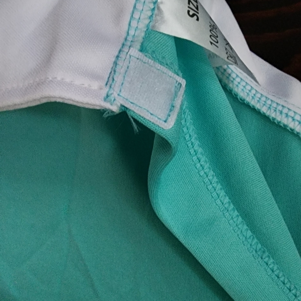 Women's Teal Nurse Halloween Costume with Blood Stains - Picture 7 of 9